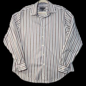 Johnston & Murphy Tailored FitLong Sleeve Button Up Stripe Shirt Mens Size Large
